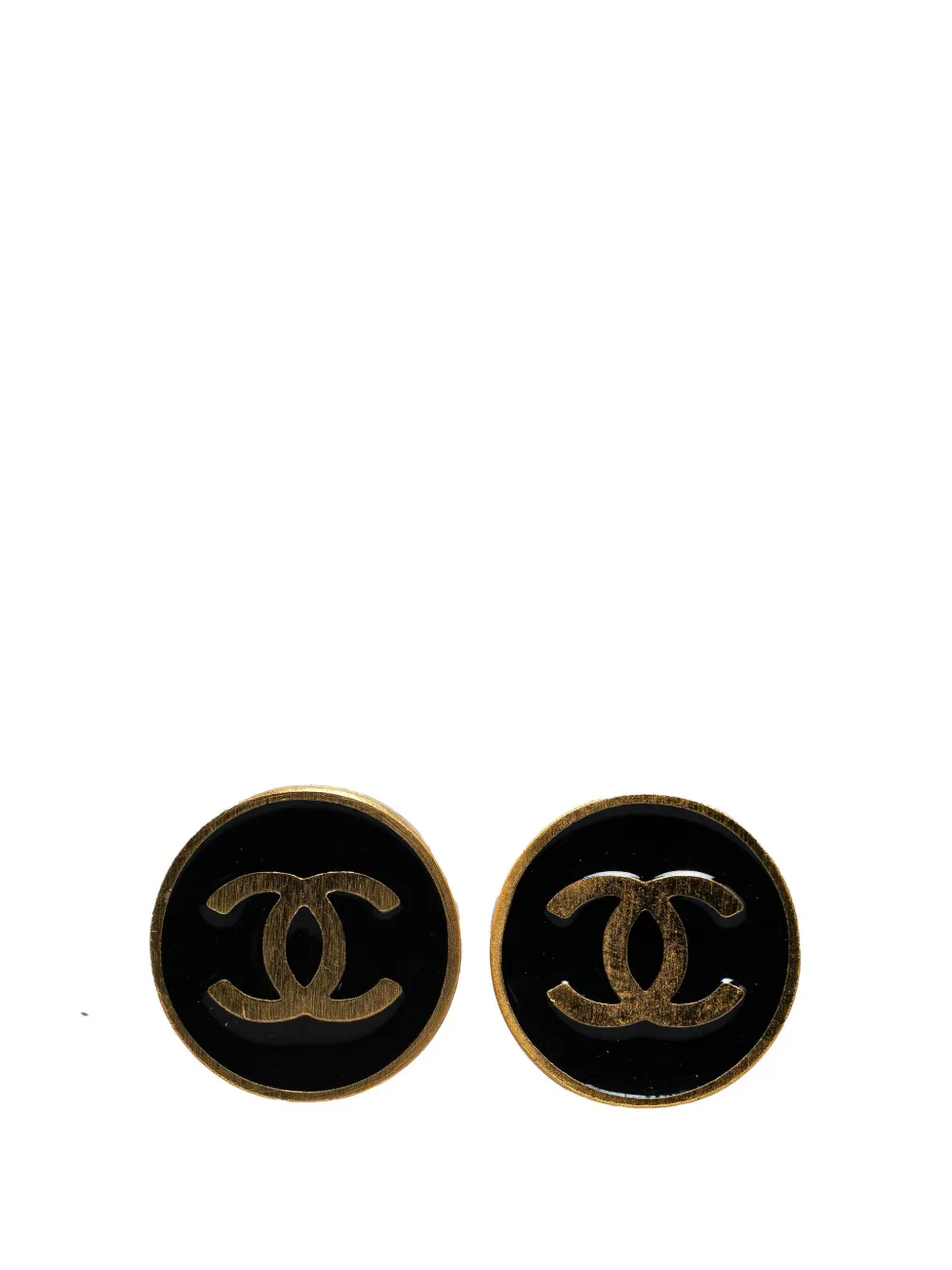 CHANEL Pre-Owned 2001 Gold Plated CC Clip On costume earrings | Black | Image 1