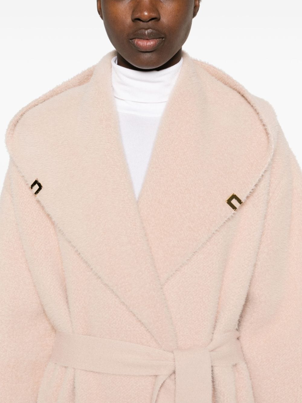 Shop Elisabetta Franchi Knitted Wrap Coat In Pink