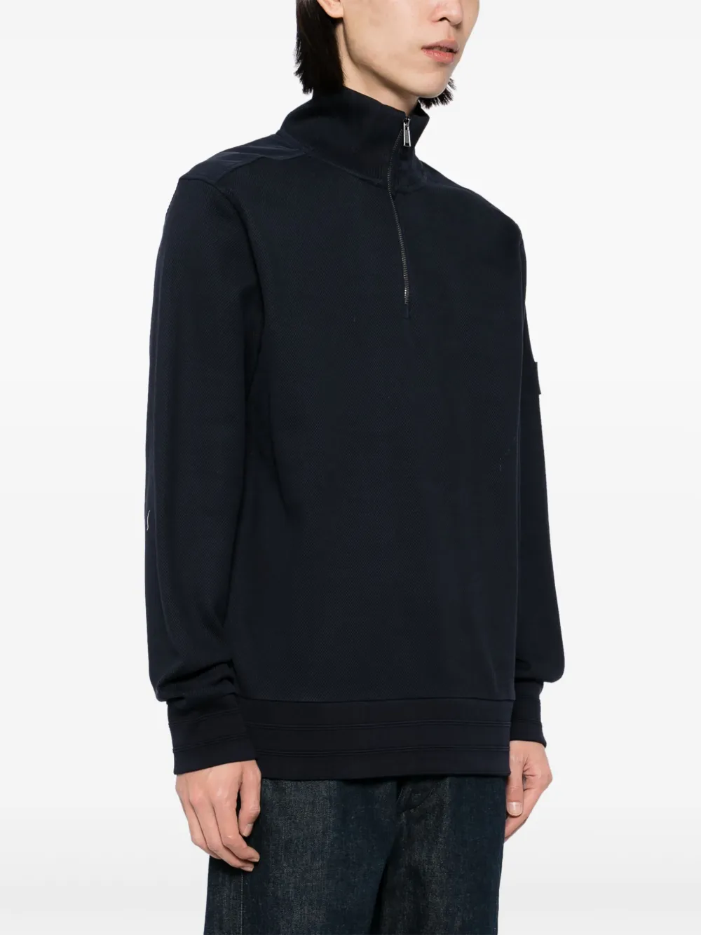 BOSS Sweater met halve rits Blauw