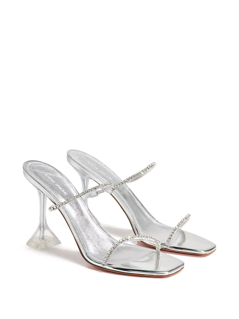 Amina Muaddi 95 mm Gilda sandalen met hak - Zilver