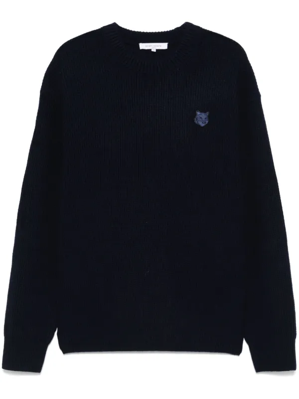 Maison Kitsuné Bold Fox Head-patch Ribbed Sweater | Blue | FARFETCH JO