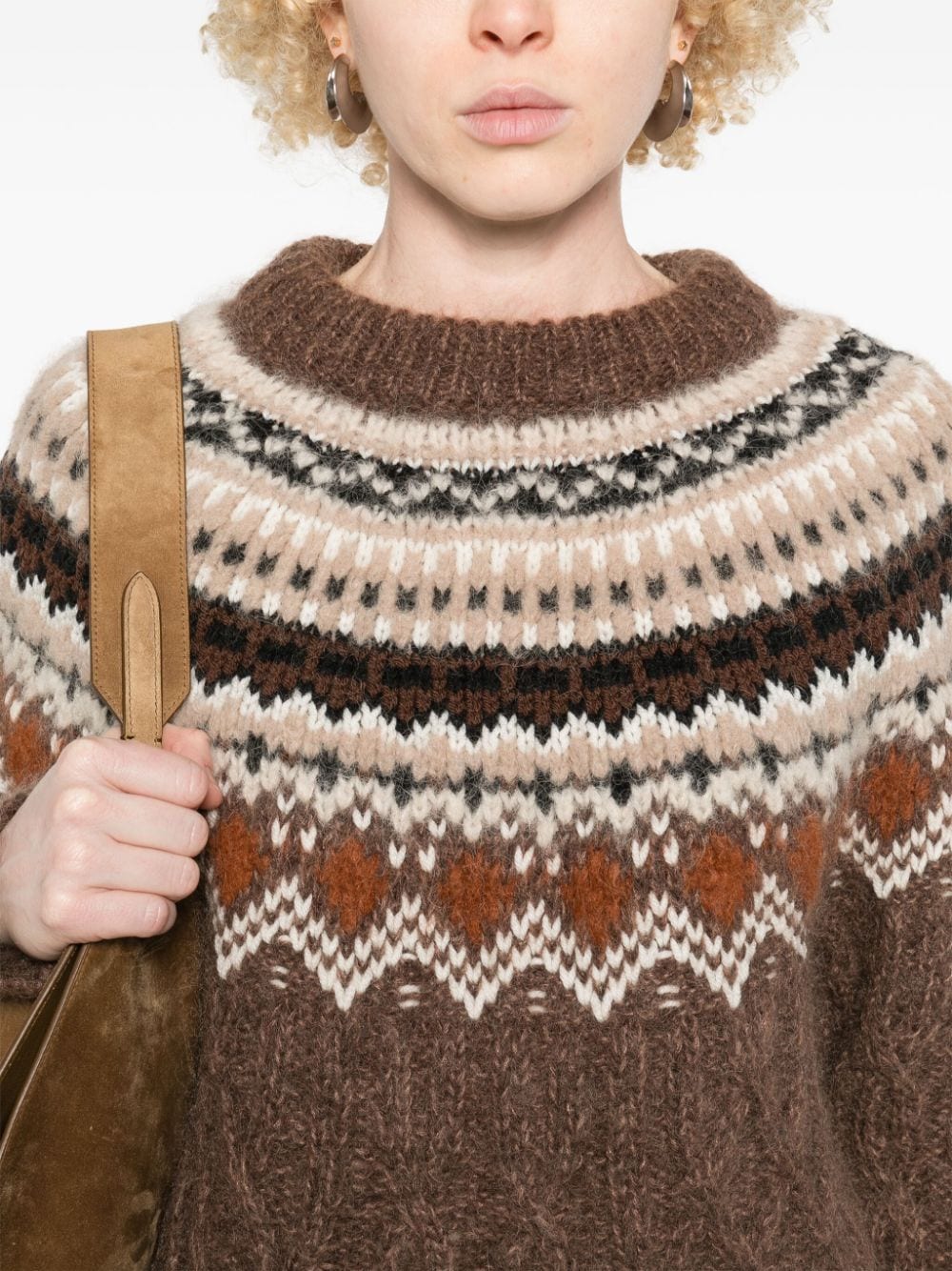 Shop Moncler Patterned-jacquard Sweater In Brown