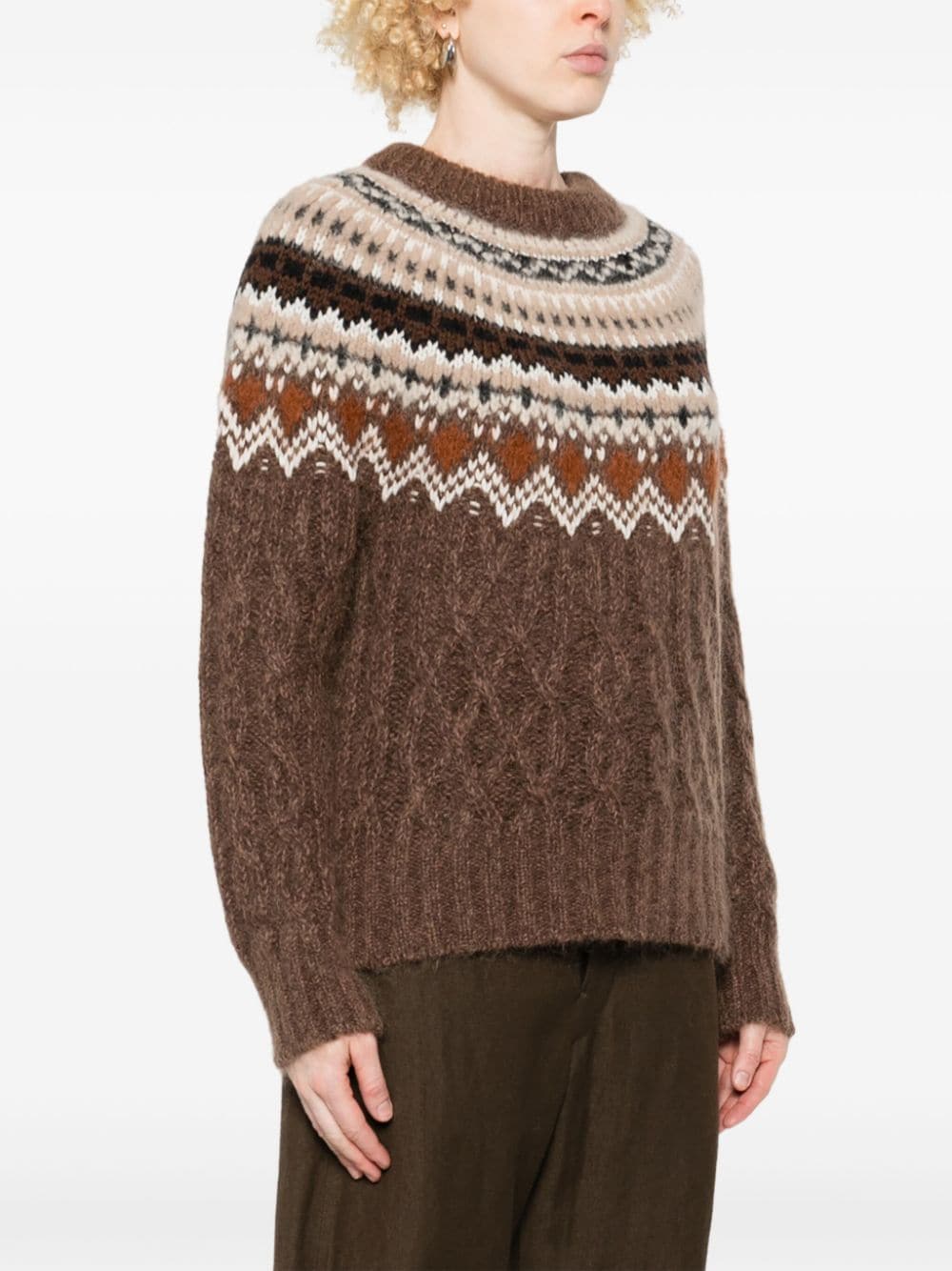 Shop Moncler Patterned-jacquard Sweater In Brown