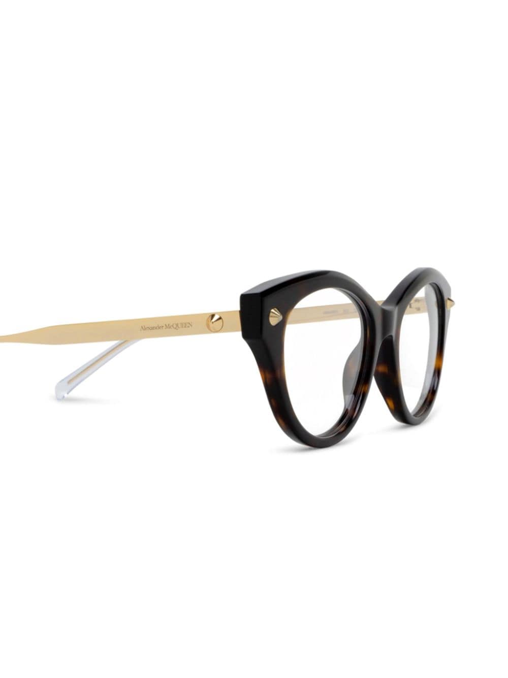 Shop Alexander Mcqueen Stud Detail Cat-eye Frame Glasses In Braun