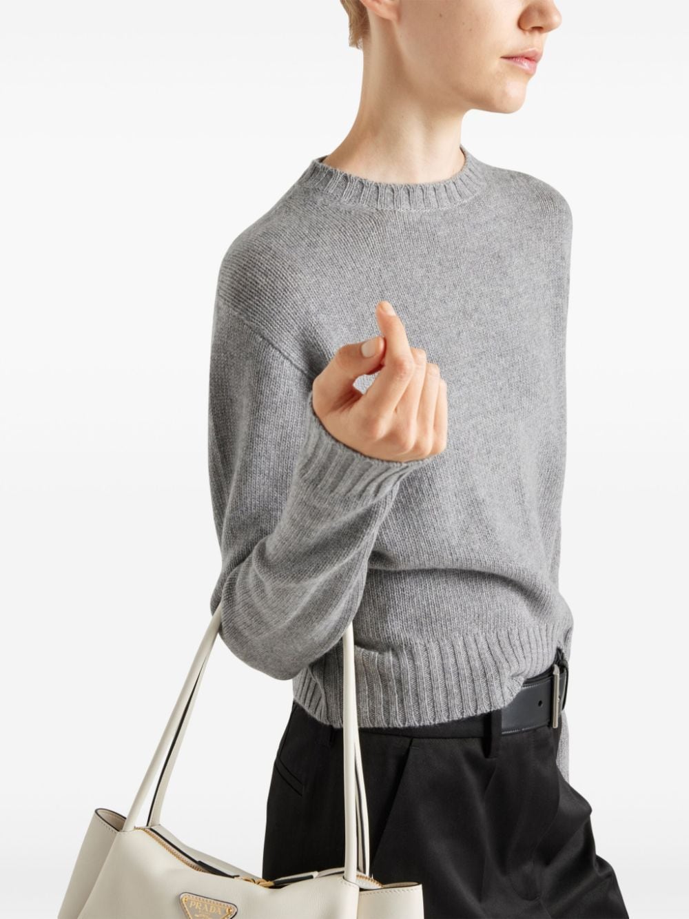 Shop Prada Ribbed Knit Cashmere Jumper In Grey