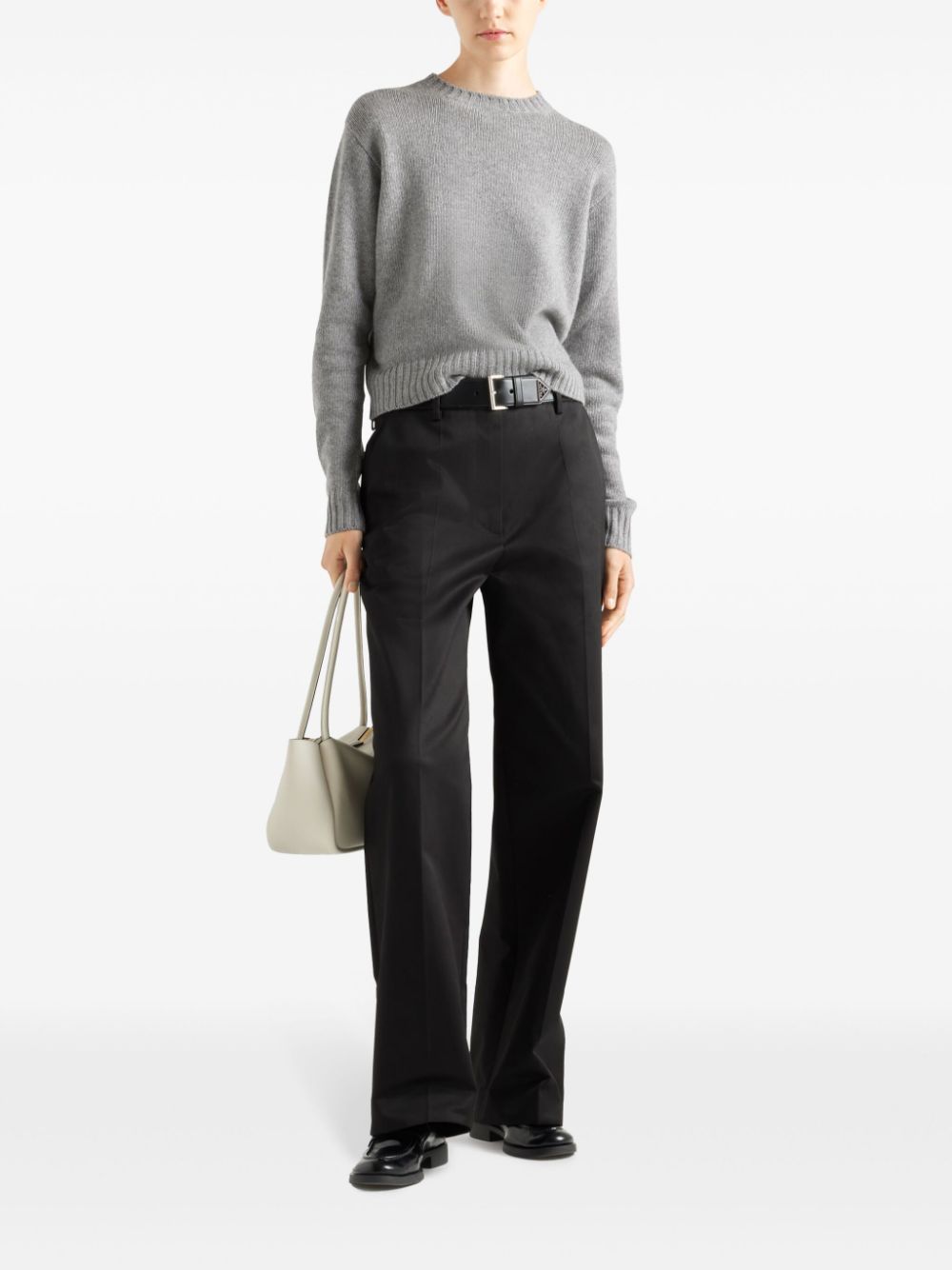 Shop Prada Ribbed Knit Cashmere Jumper In Grey