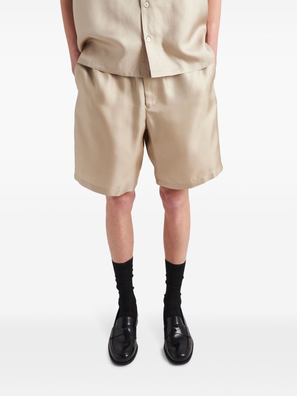 Shop Prada Silk Track Shorts In Neutrals