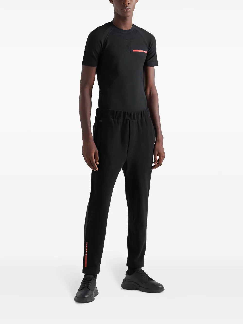 Prada Broek met logoband detail - Zwart