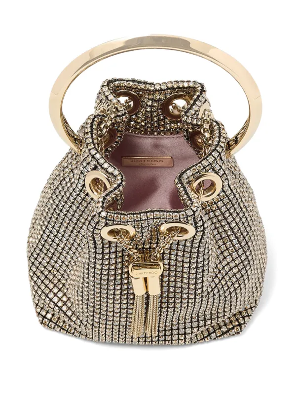 Micro Bon Bon | Black Polka Dot Heart Mesh Mini Bag | JIMMY CHOO