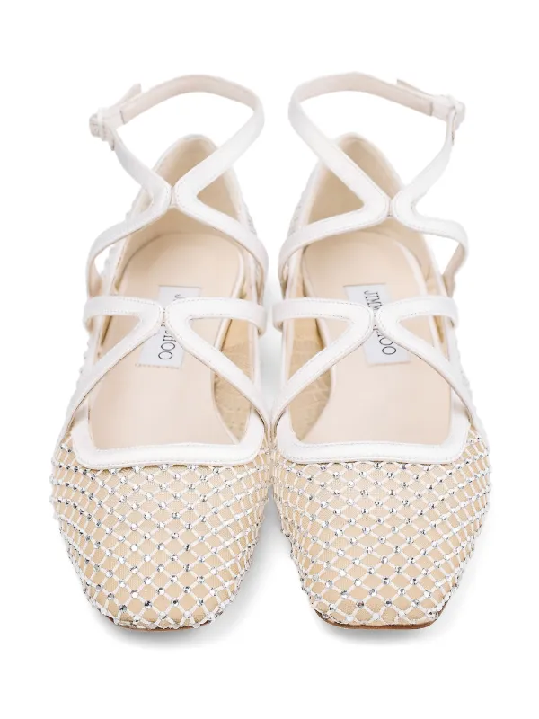【Jimmy Choo】 Astoriaレザーバレエフラット アストリア フラット | ブラック サテンクリスタル・フラット