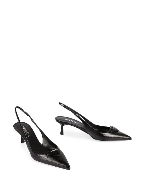 Prada Leather Slingback Pumps | Black | FARFETCH ZA