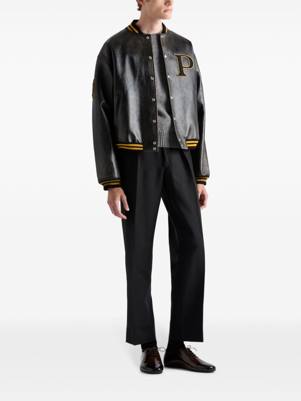 Prada Leren bomberjack - Zwart