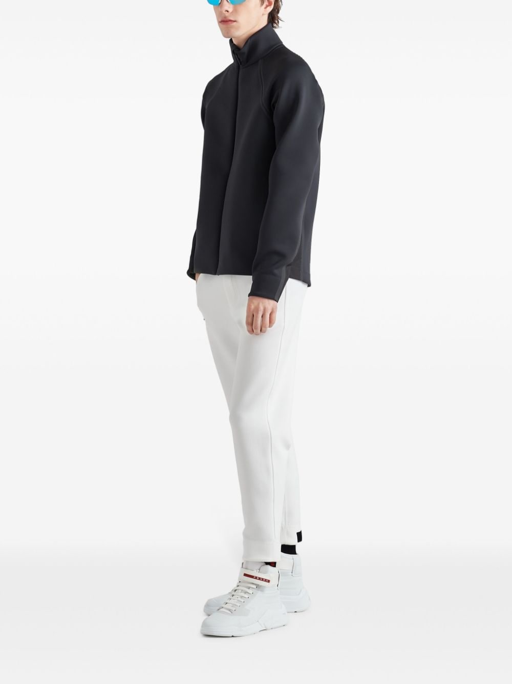 Shop Prada Logo-print Tapered Trousers In White