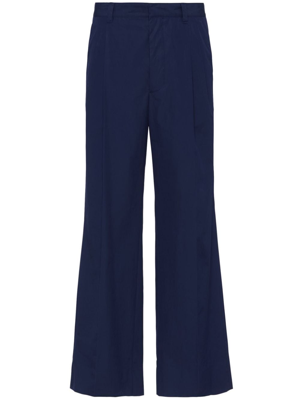 Prada Enamel Triangle-logo Wide-leg Trousers In Blue