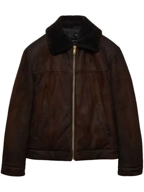 Prada triangle-logo leather bomber jacket