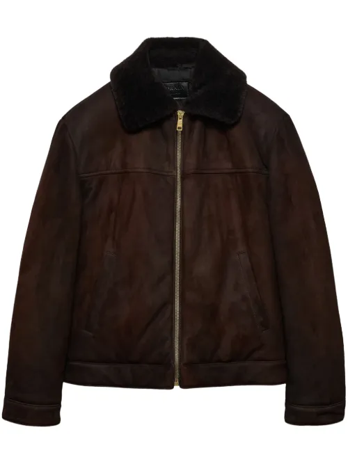 Veste bomber en cuir à logo triangulaire - Prada - Modalova