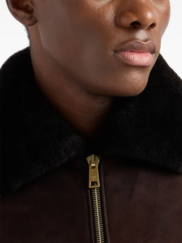 Prada triangle-logo Leather Bomber Jacket | Brown | FARFETCH