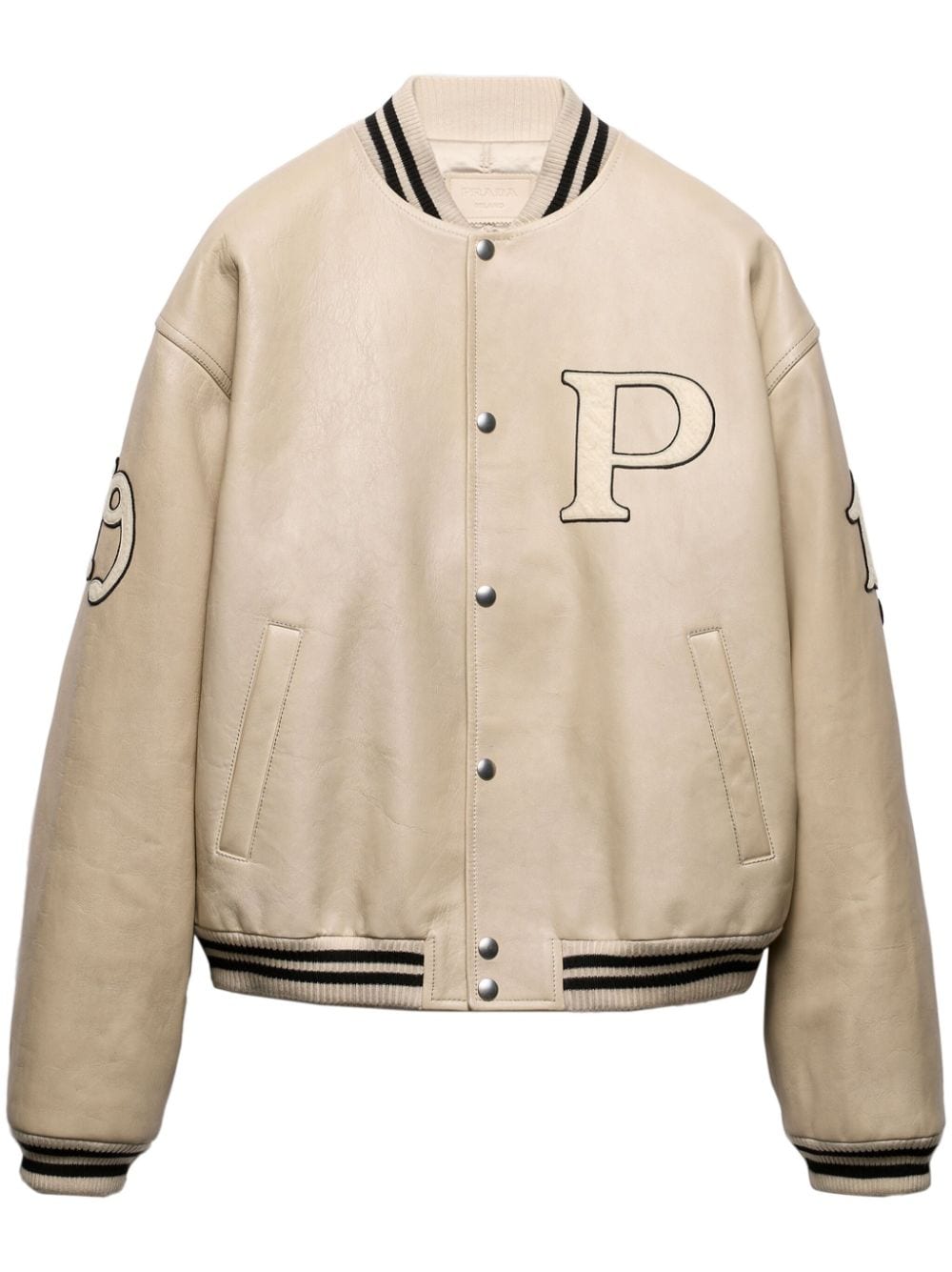 Prada Padded Leather Bomber Jacket In Neutral