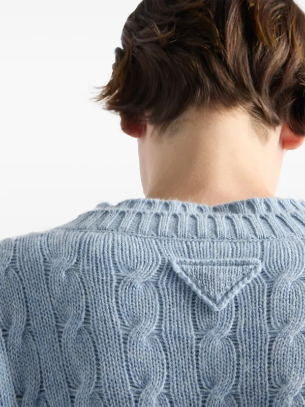Prada cable-knit Buttoned Cardigan | Blue | FARFETCH HK