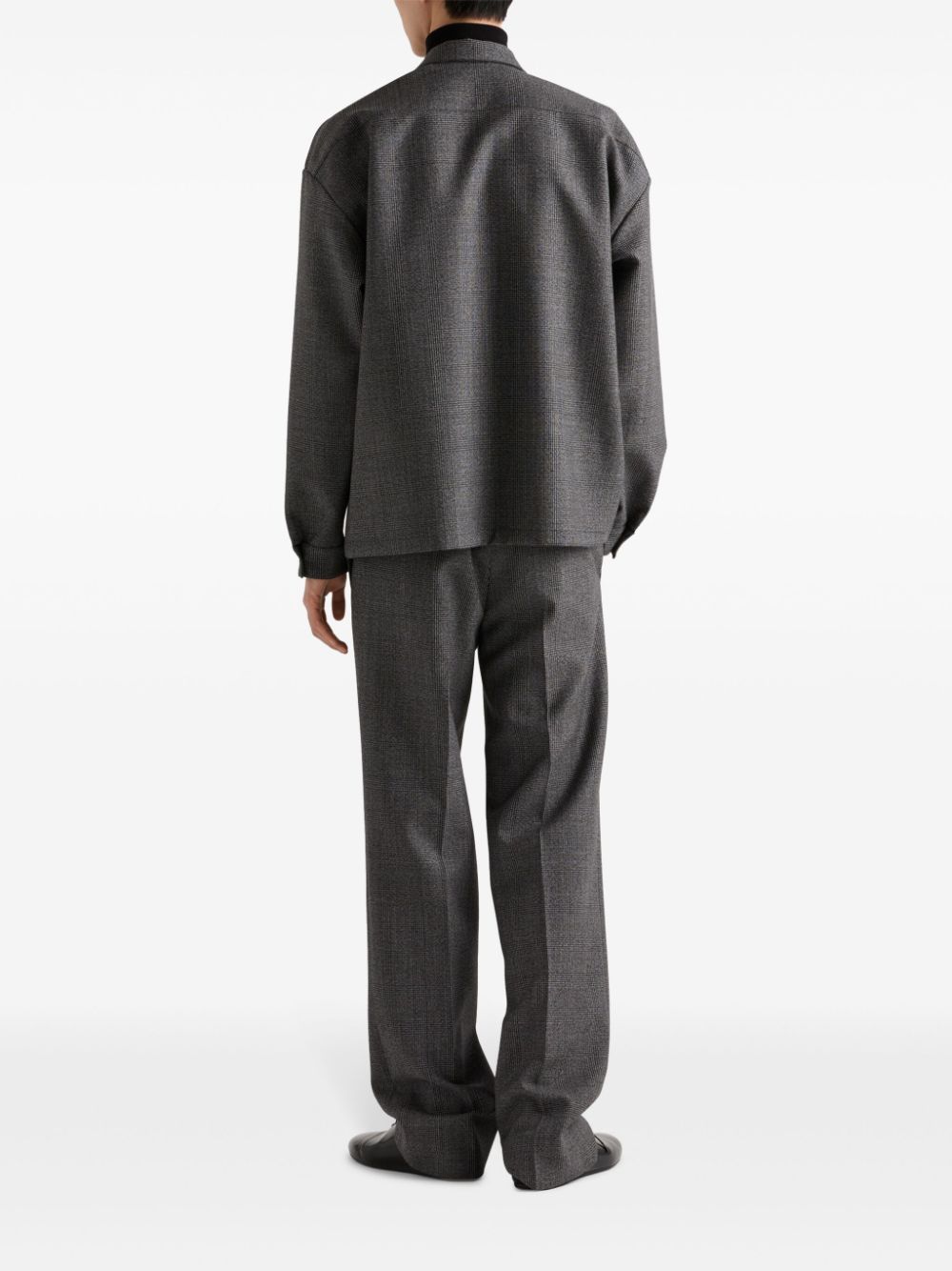 Shop Prada Houndstooth Wool Trousers In Grey