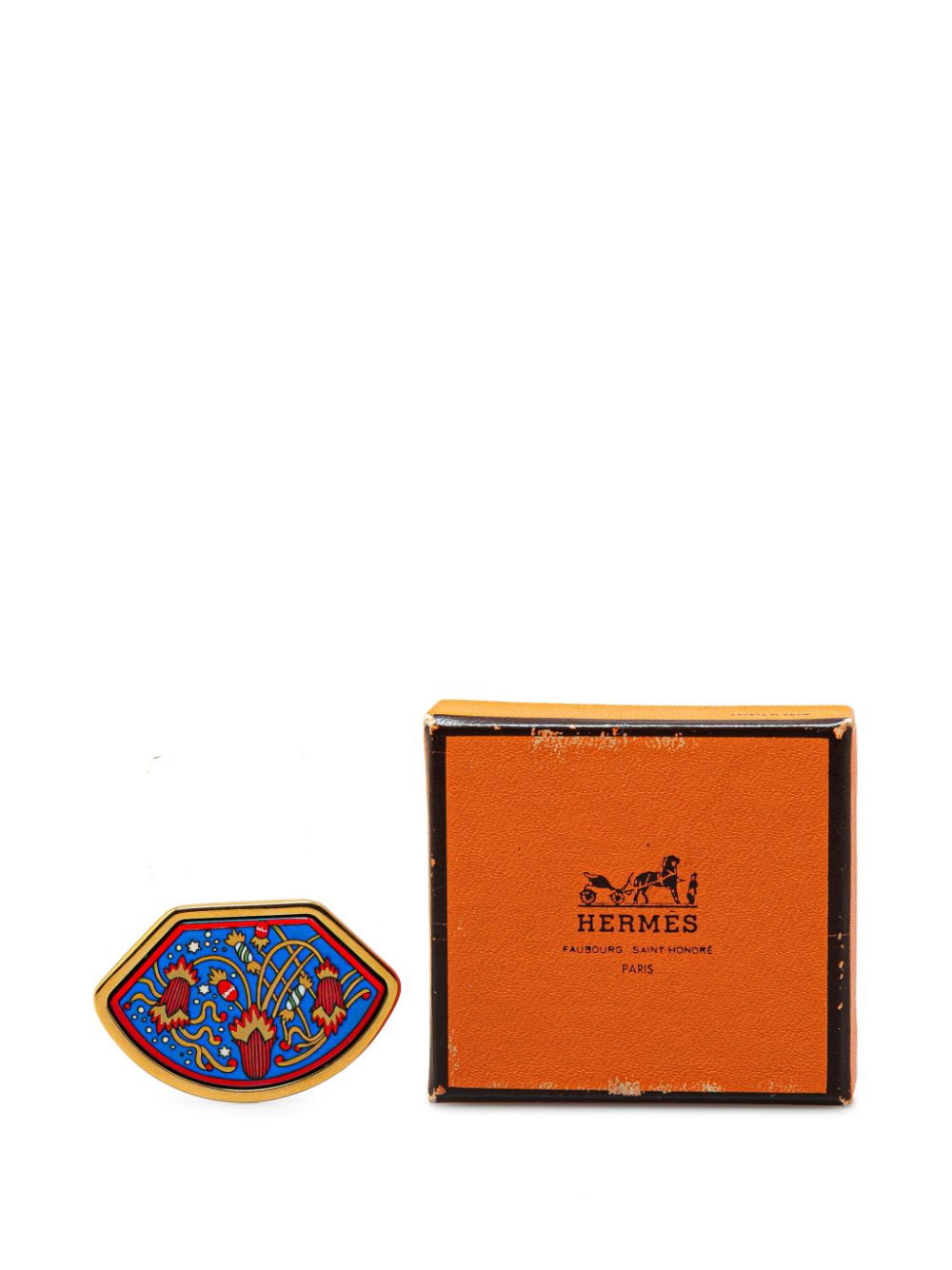 Pre-owned Hermes 20th Century Enamel Costume Brooch In Gold