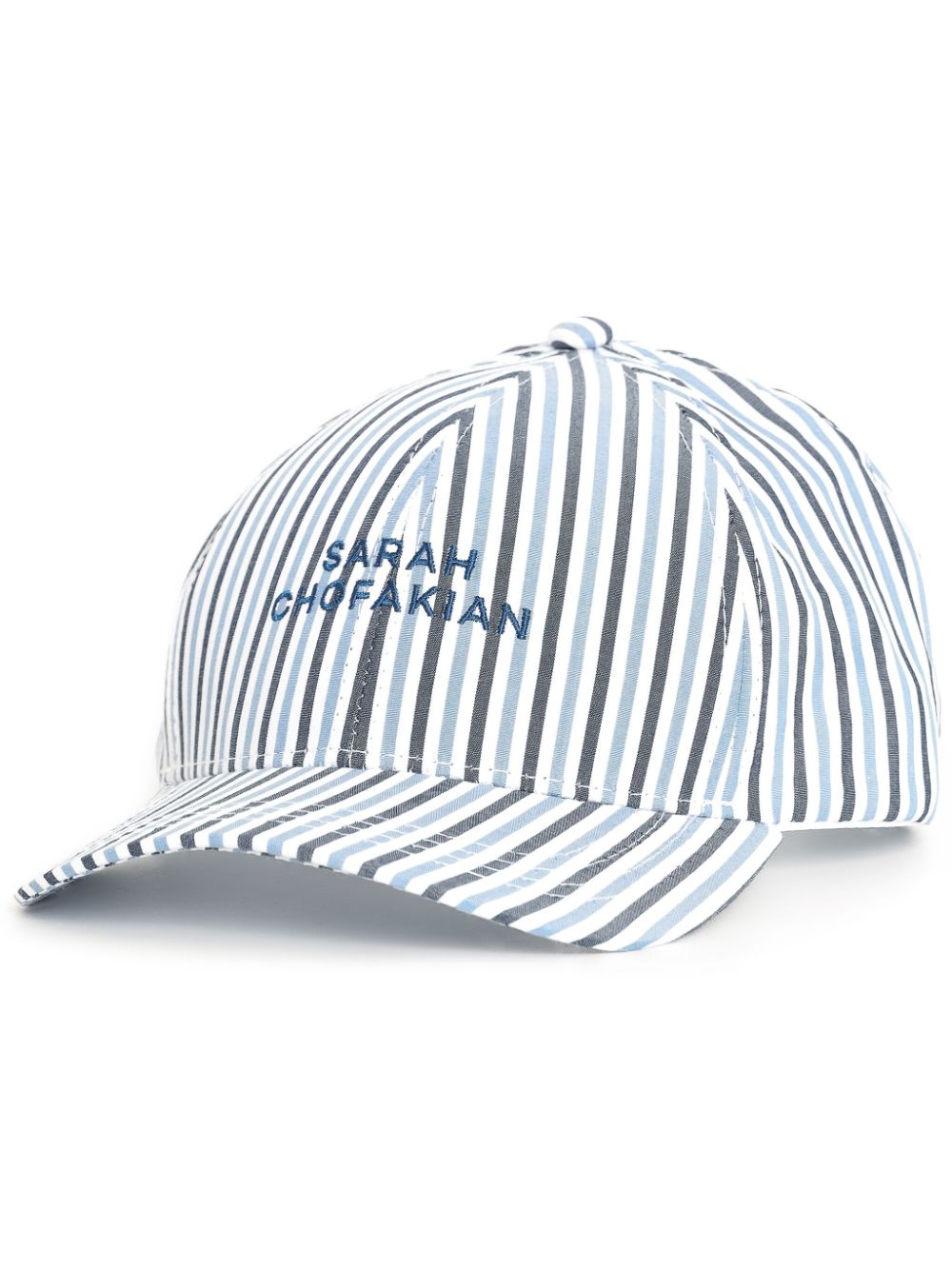 Shop Sarah Chofakian Logo-embroidered Striped Cap In Blue