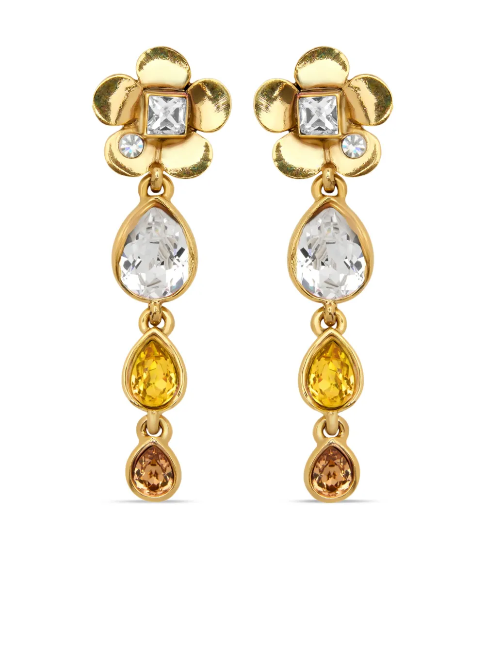 Oscar de la Renta Flower Teardrop イヤリング - ゴールドトーン Oscar de la Renta Flower Teardrop イヤリング - ゴールドトーン