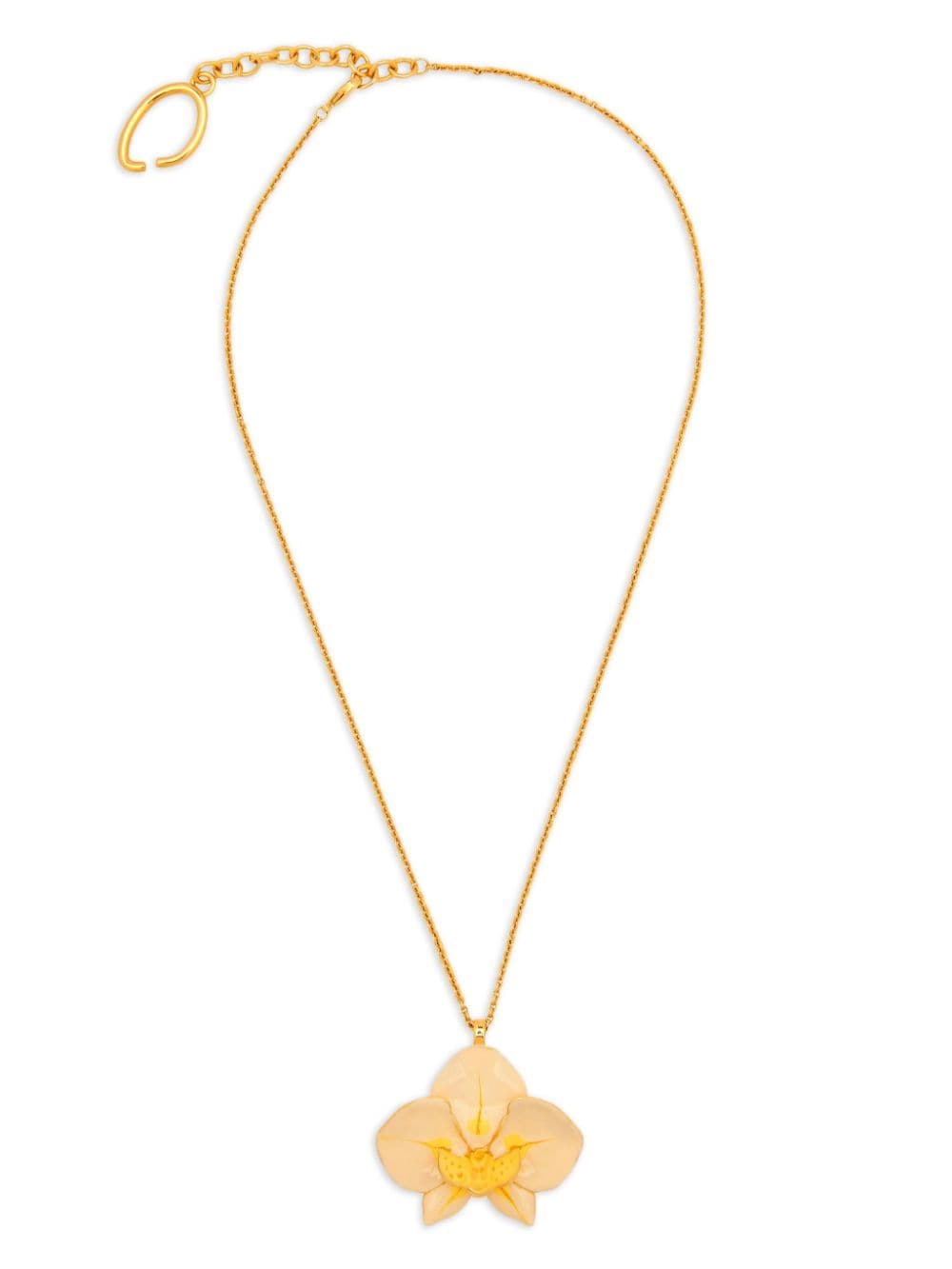 Oscar De La Renta Enamel Orchid Necklace In Gold