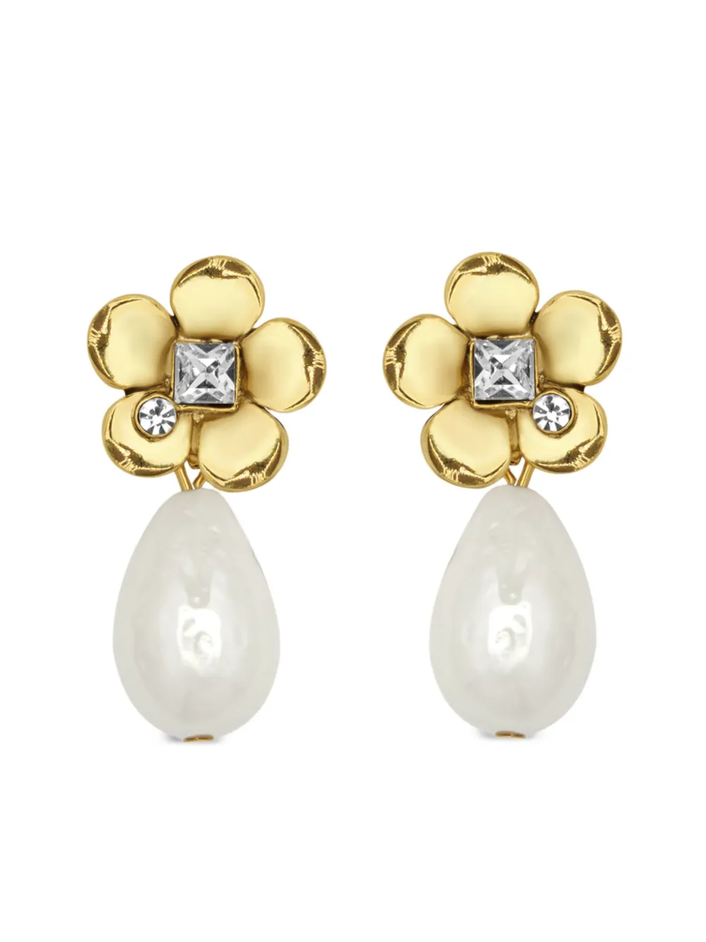 Oscar de la Renta Flower パール ピアス - ゴールドトーン Oscar de la Renta Flower パール ピアス - ゴールドトーン