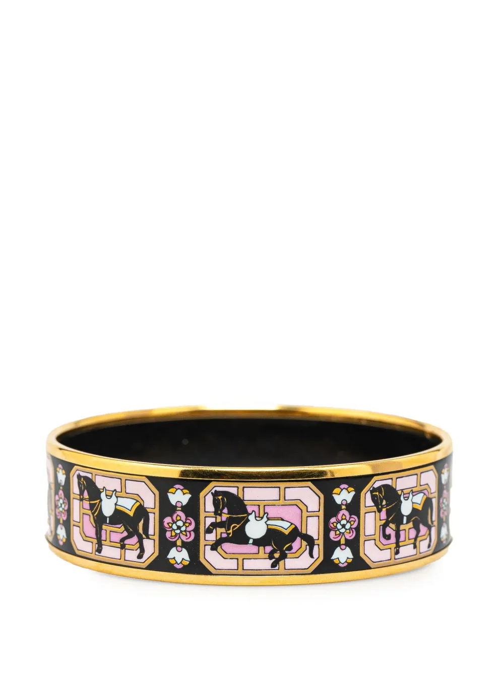 Hermès Pre-Owned 2000s Wide Horse Flower armband met email en print - Goud