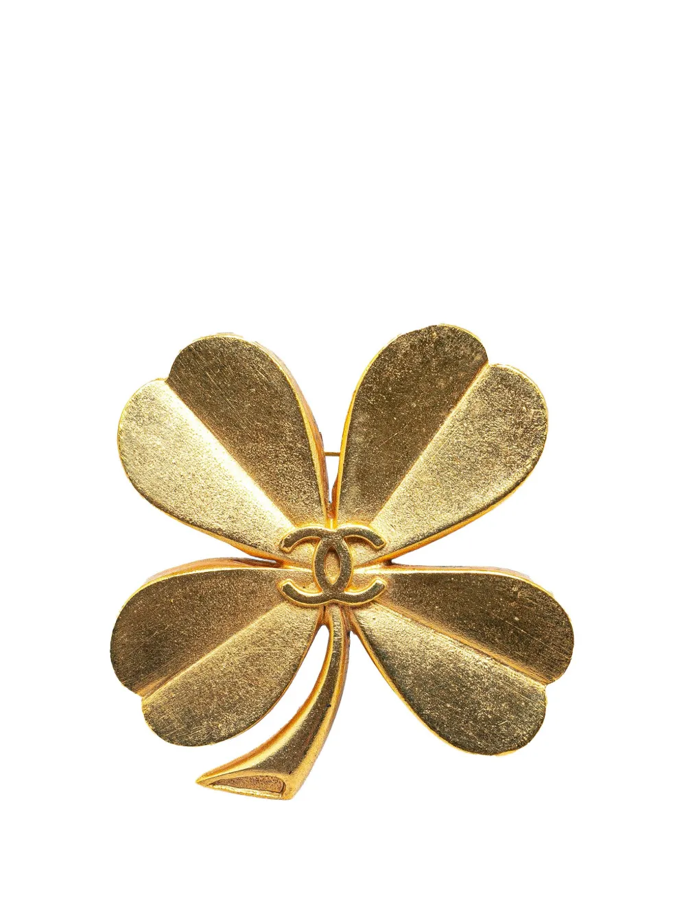 CHANEL PreOwned 1993 Gold Plated CC Clover Costume Brooch Gold