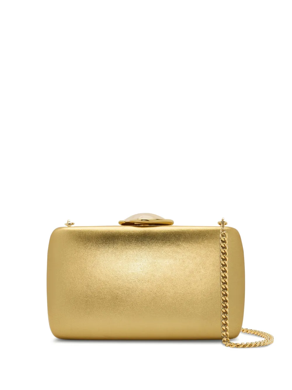 O-clasp metallic clutch bag