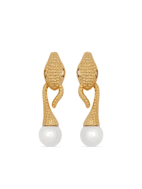Oscar de la Renta Snake Pearl drop clip-on earrings