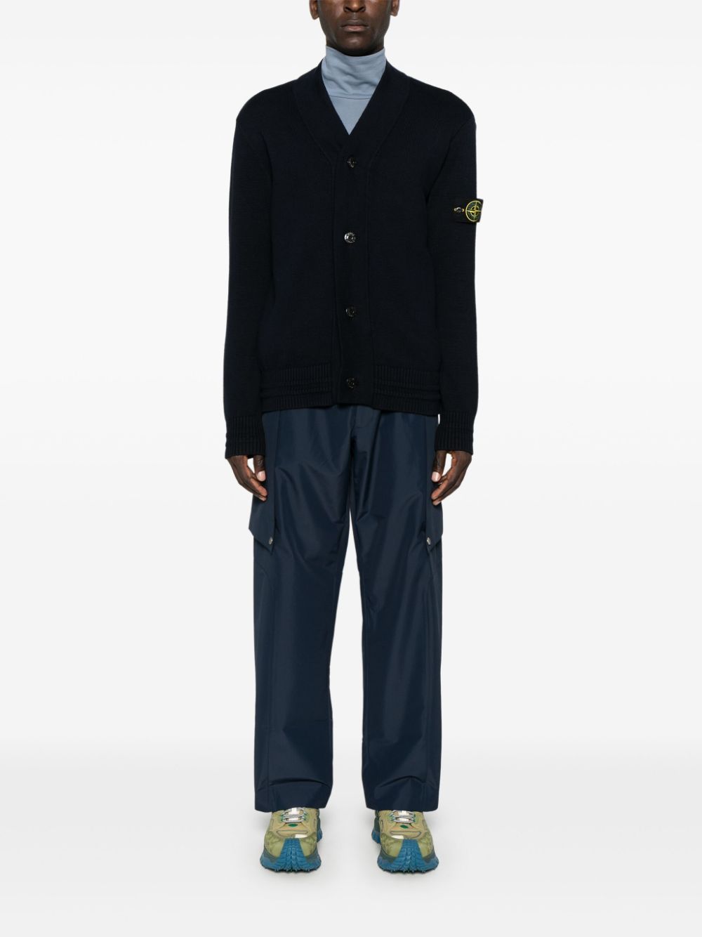 Shop Stone Island Compass-badge Cardigan In Blue