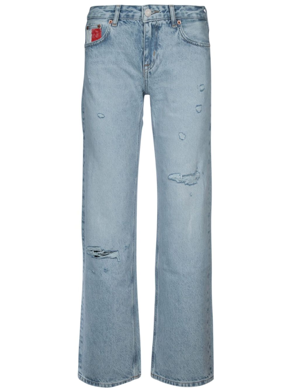 distressed-finish flared jeans