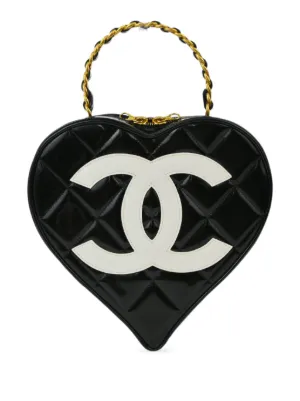 美品　シャネル　エナメル　ココマーク　バニティバッグ　ブラック CHANEL Pre-Owned 1995 ココマーク ハート バニティバッグ | ブラック