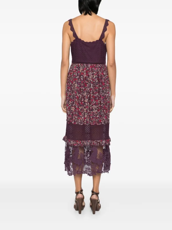 chinese dress ladies Farm Rio Winter Garden Black Pleated Lace Sleeveless Midi Dress