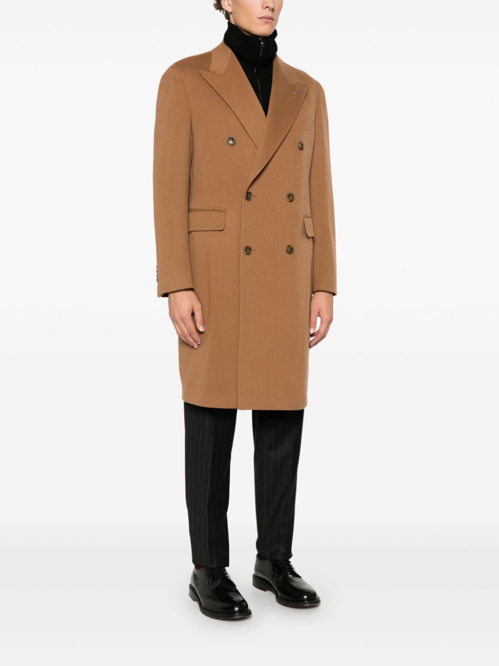 Shop Tagliatore Double-breasted Coat In Brown