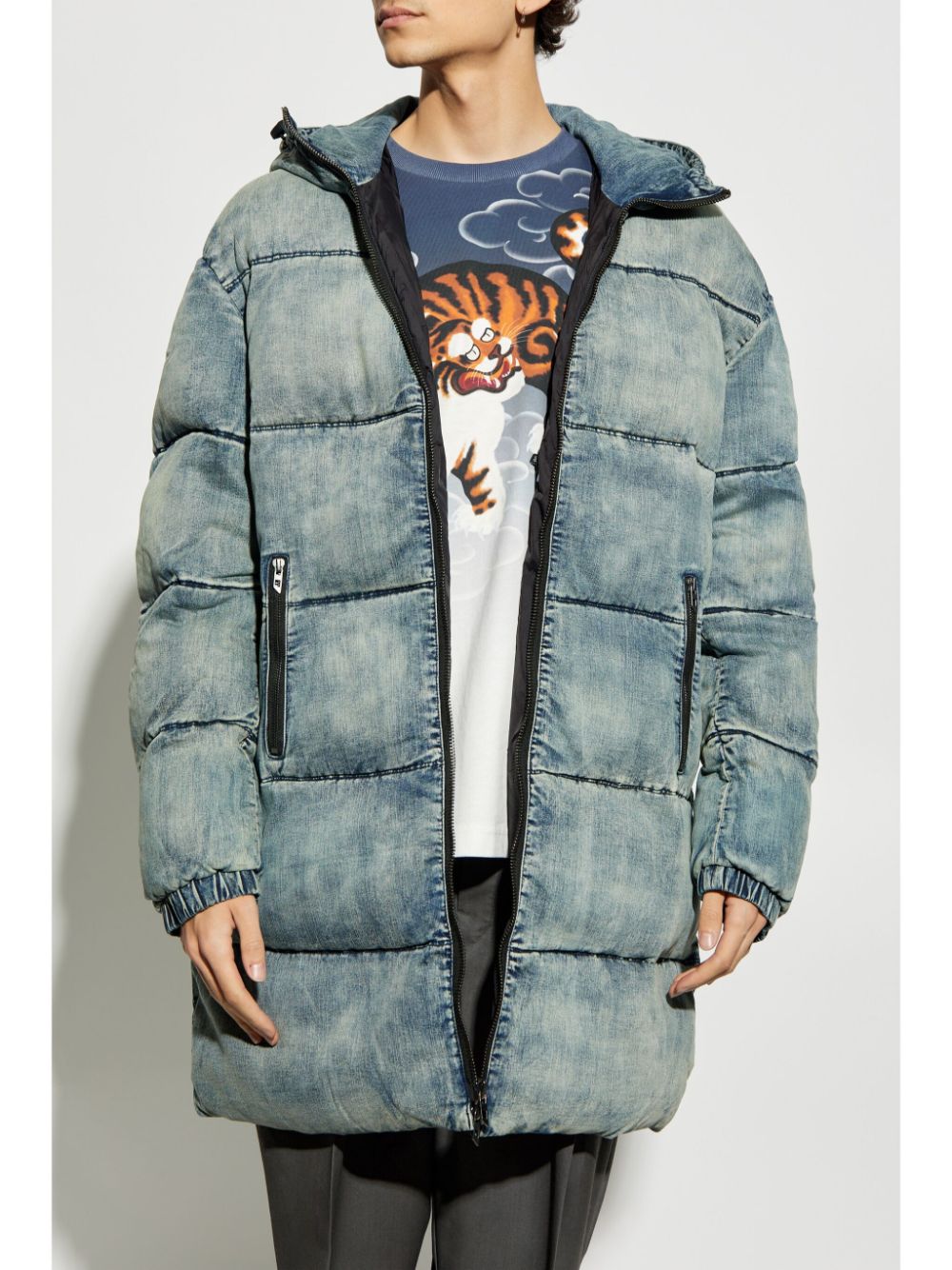 Shop Diesel Denim Padded Coat In Blue