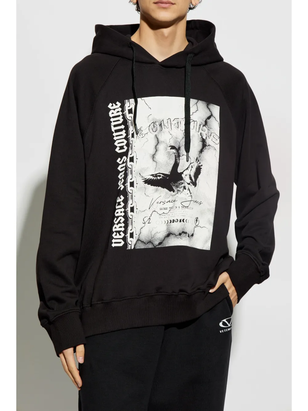 Shop Versace Jeans Couture Logo-print Hoodie In Black