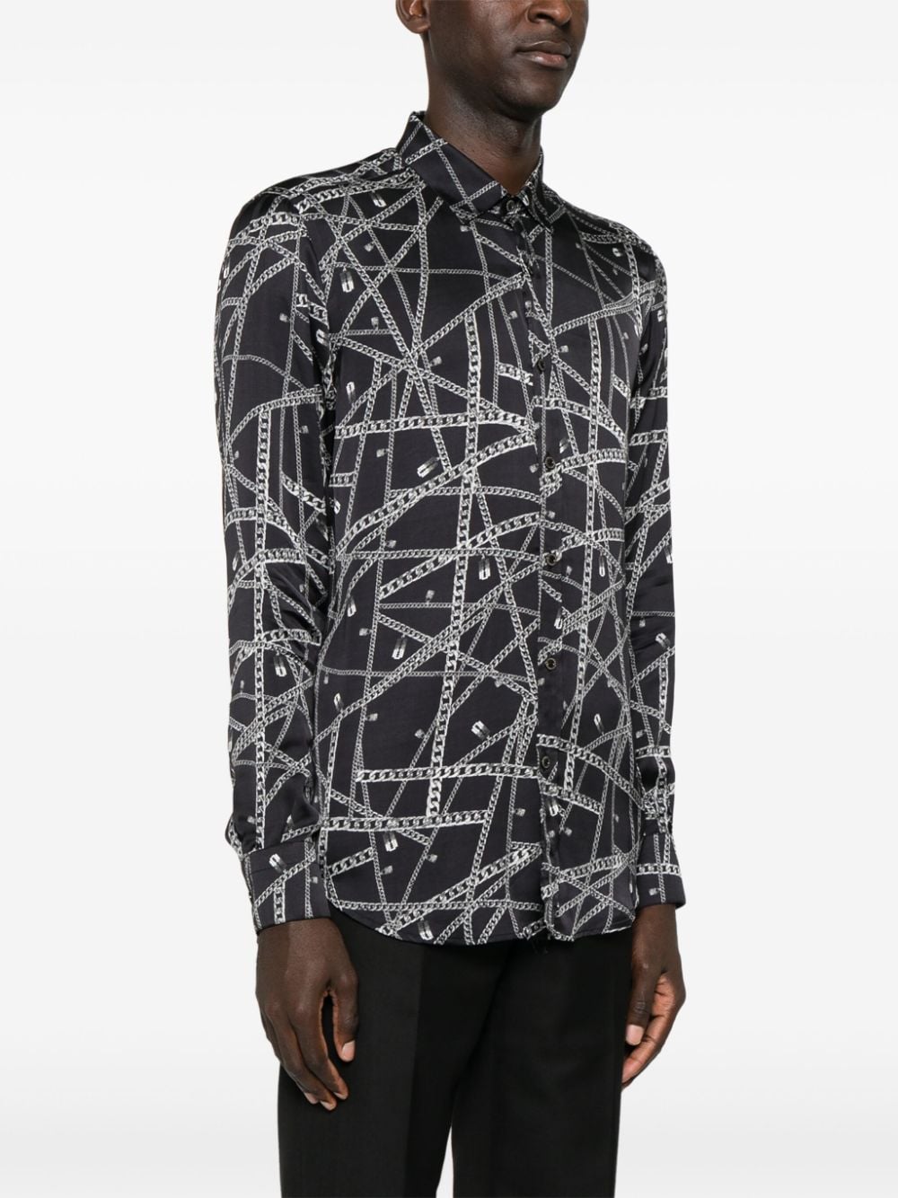 Shop John Richmond Chain-print Shirt In Black