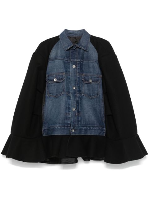 sacai denim-panel cape