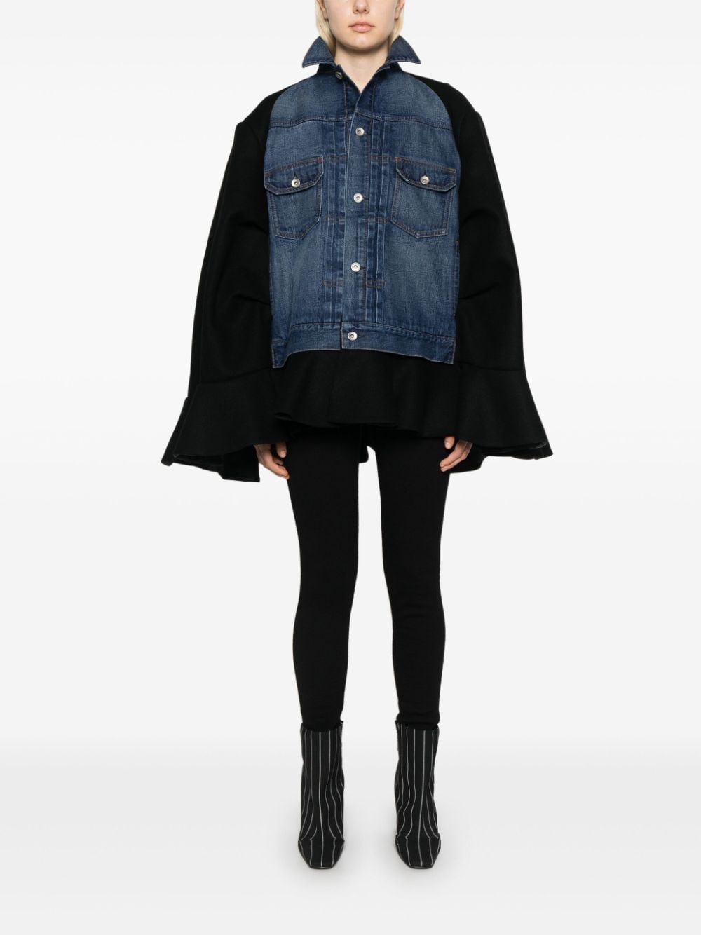 sacai Cape met denim vlak - Zwart