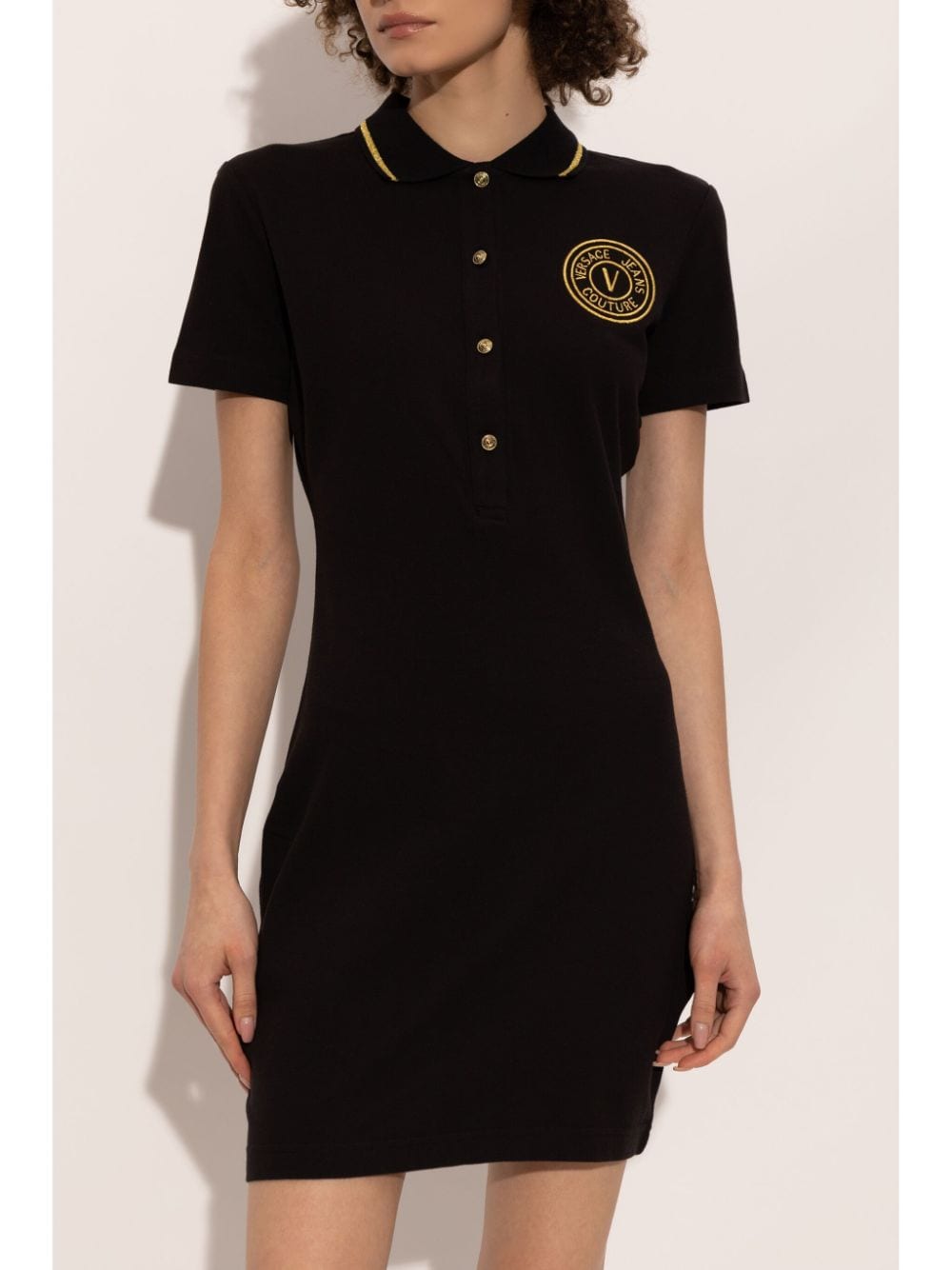 Shop Versace Jeans Couture Embroidered-logo Dress In Black