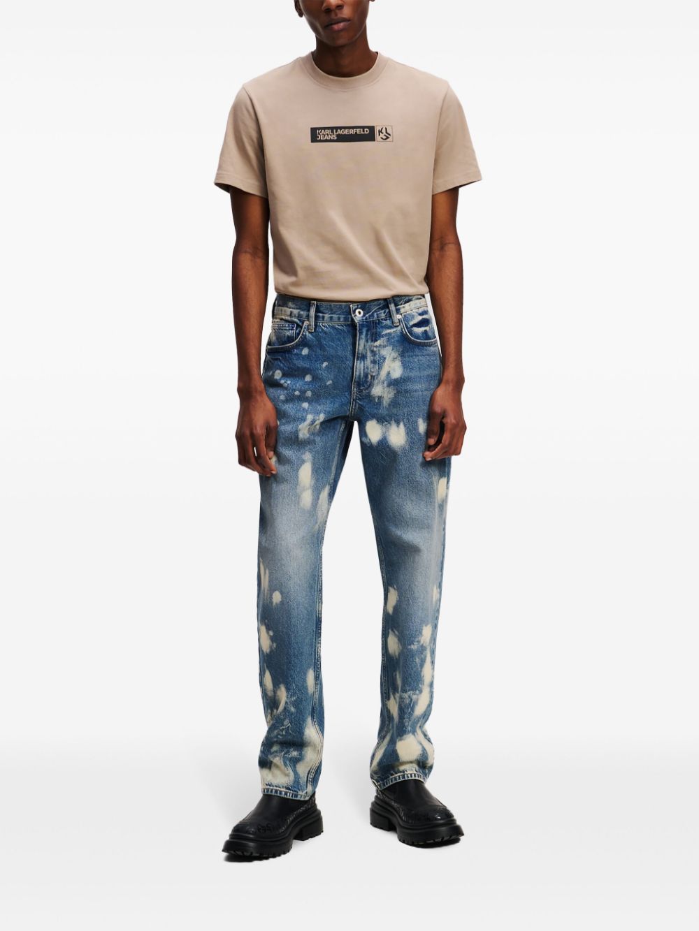 Shop Karl Lagerfeld Jeans Bleached Traight-leg Jeans In Blue