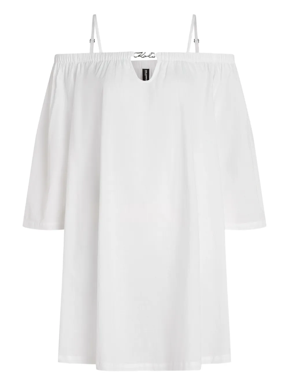 Karl Lagerfeld Signature off-shoulder doorzichtige strandjurk Wit