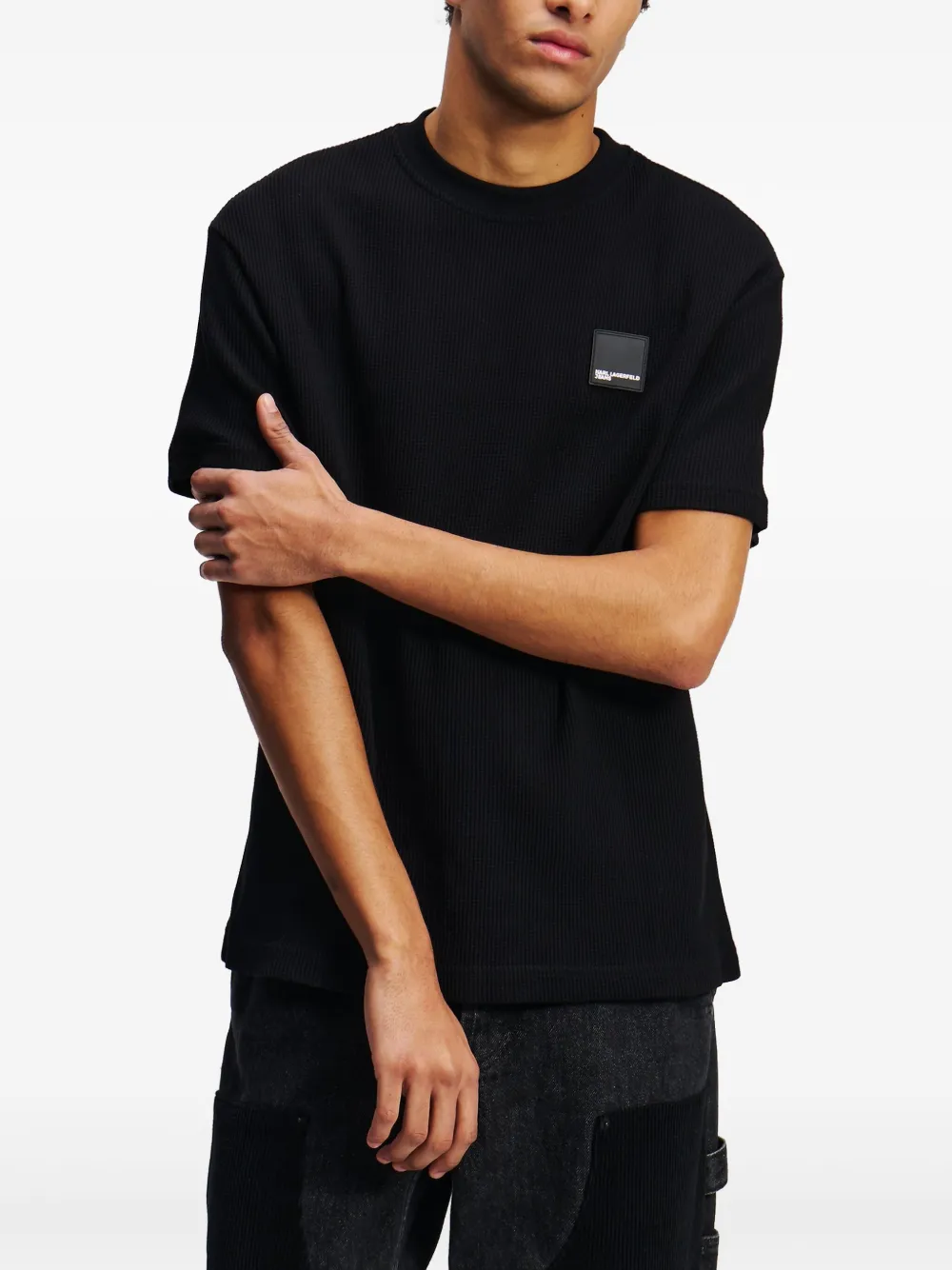 Karl Lagerfeld Jeans T-shirt met wafelpatroon Zwart