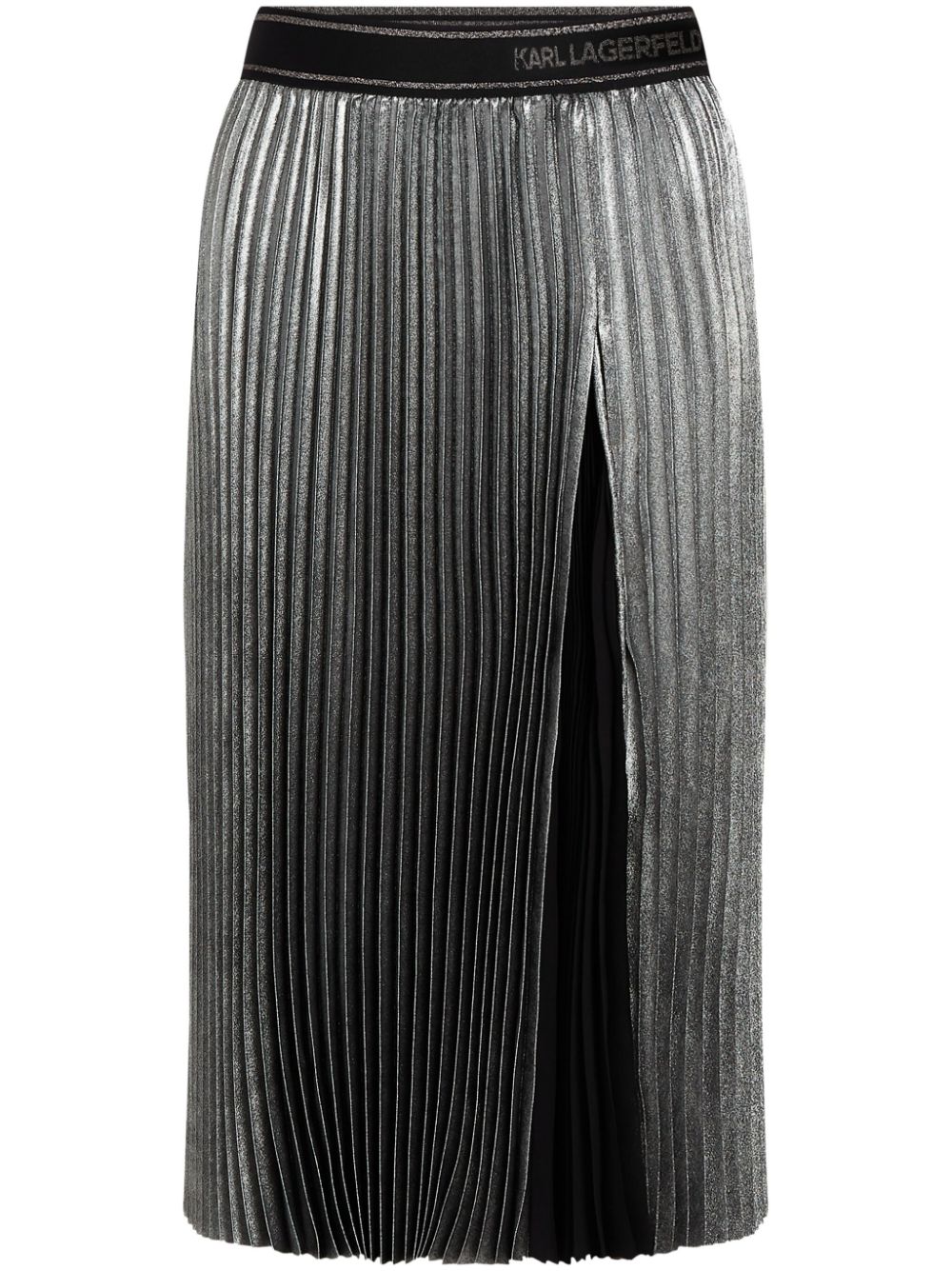 metallic pleated midi skirt