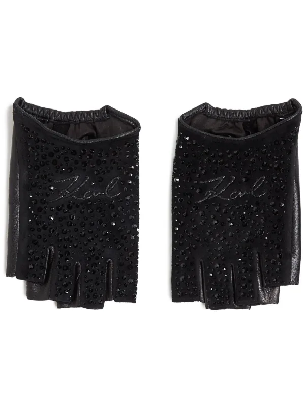KARL LAGERFELD レザーグローブ　S/M Karl Lagerfeld Signature グローブ | ブラック | FARFETCH JP
