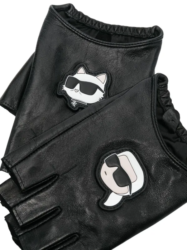 Karl Lagerfeld Ikon Leather Fingerless Gloves | Black | FARFETCH